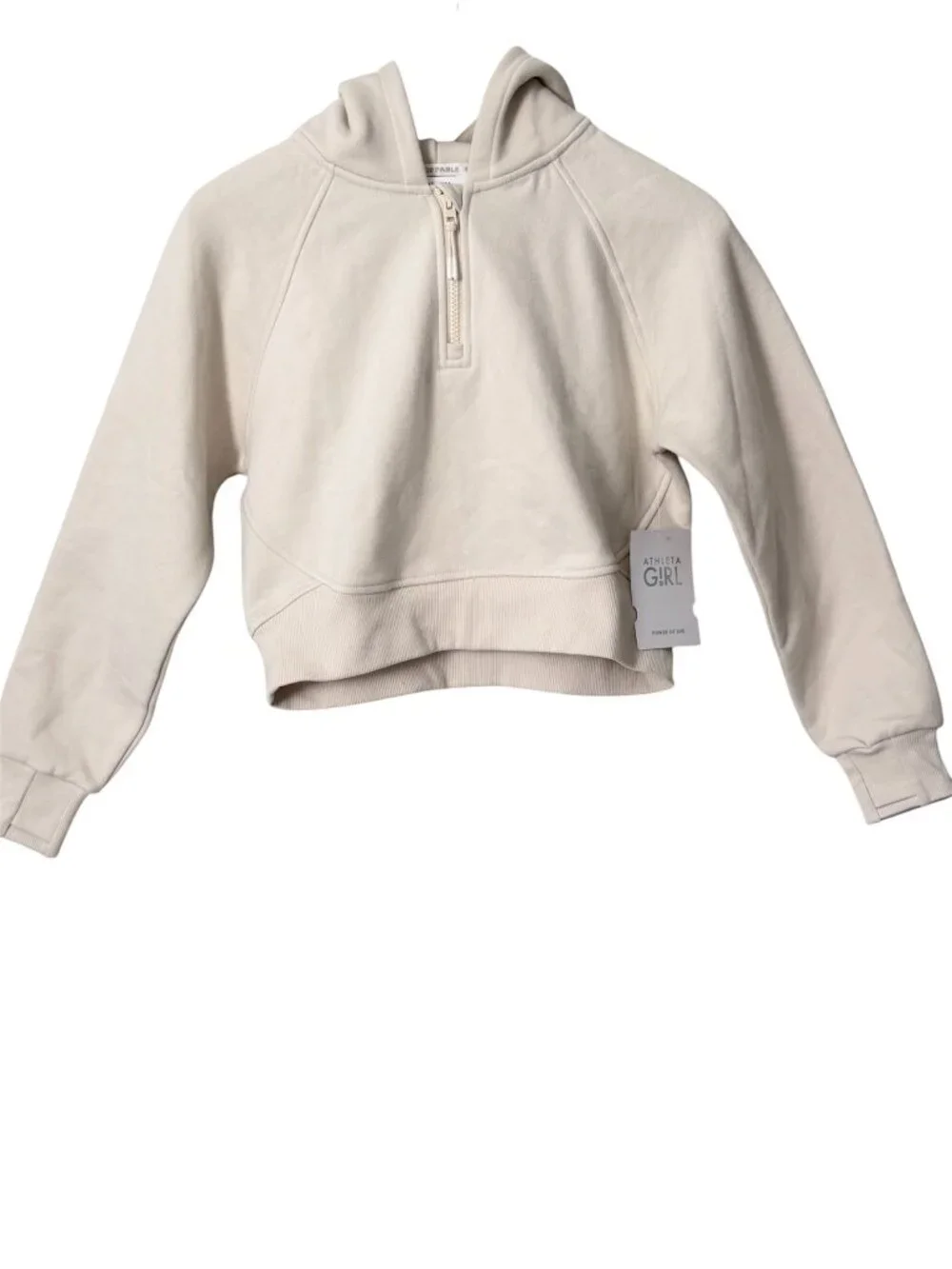 Athleta Girl All Day Half Zip Hoodie Relaxed Fit Sweatshirt Cream/Beige Sz L/12